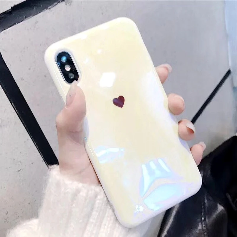 

For iphone X Case XR XS Max XS Blue ray simplicity Laser Love Heart Soft silicon Mirror case for iphone 6 6s 7 8 plus Back Cover