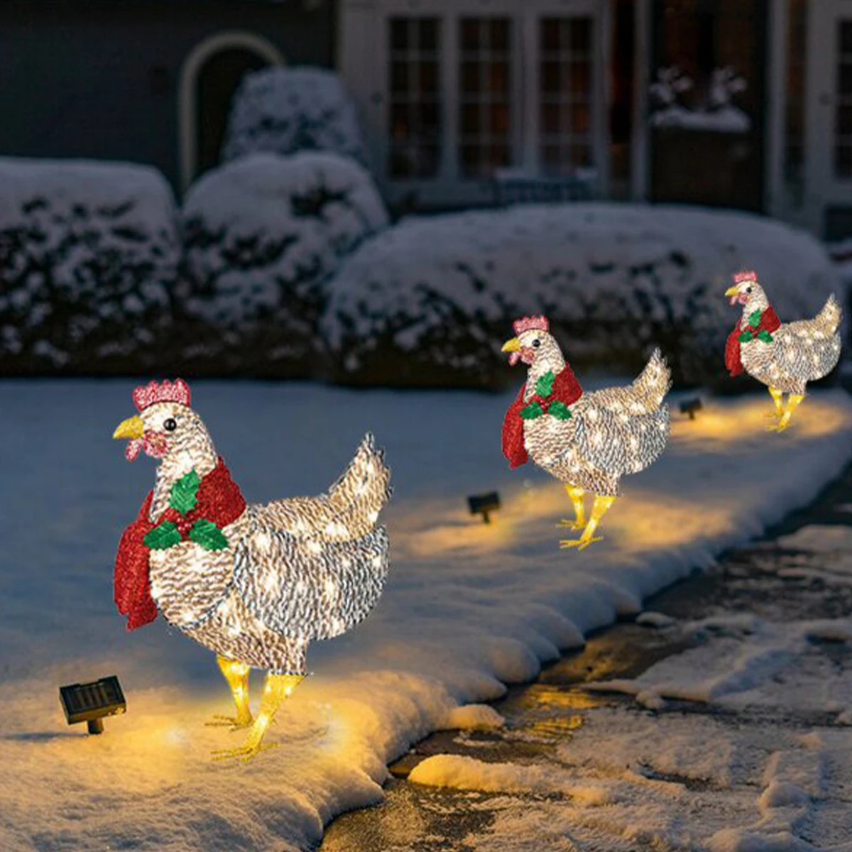 Light Up Metal Chicken With Scarf Sculpture Christmas Decoration LED