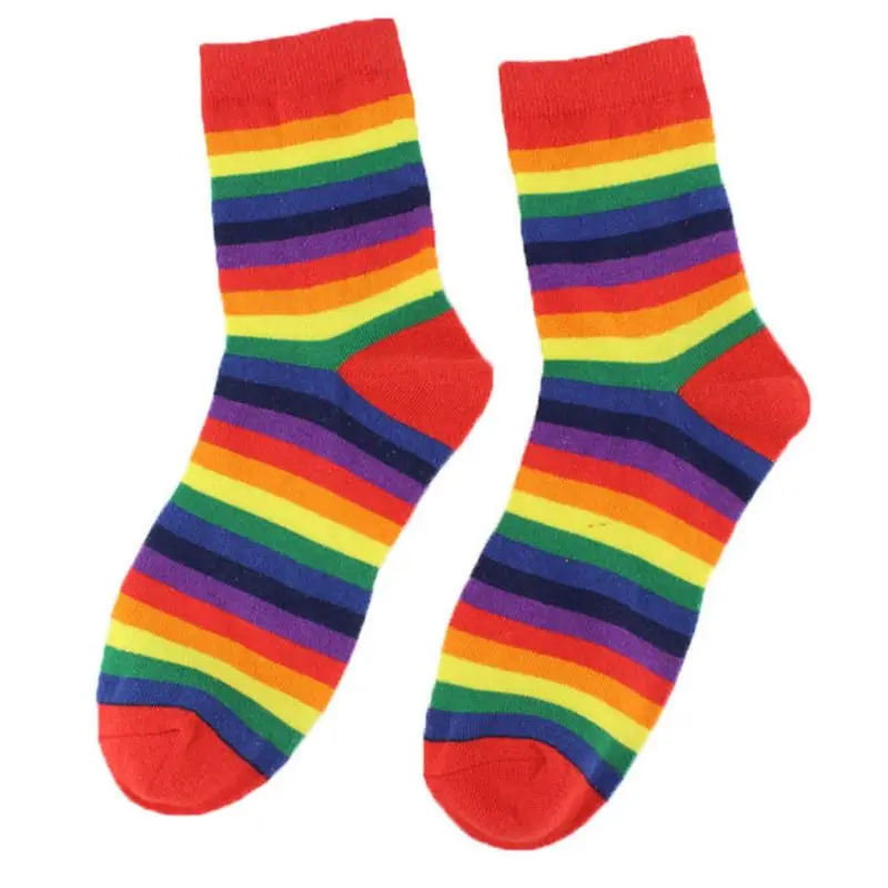 Red Rainbow Японские Женские длинные гольфы для Девочек, Носки с рисунком мороженого и радужных цветов в разноцветную полоску, чулочно-носочные изделия - Цвет: Red Rainbow