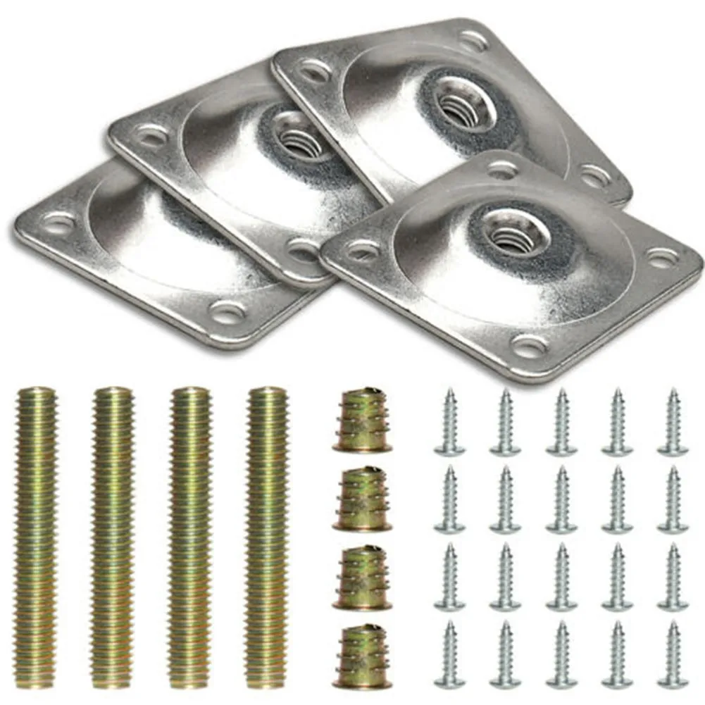 4 Set Piastre di montaggio per fissaggio gambe in metallo Piedini Staffe di livello angolate con viti di centraggio Tavolo Divano Sedie Cuscinetti Ferramenta per mobili