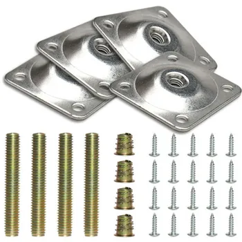 4 Set Piastre di montaggio per fissaggio gambe in metallo Piedini Staffe di livello angolate con viti di centraggio Tavolo Divano Sedie Cuscinetti Ferramenta per mobili
