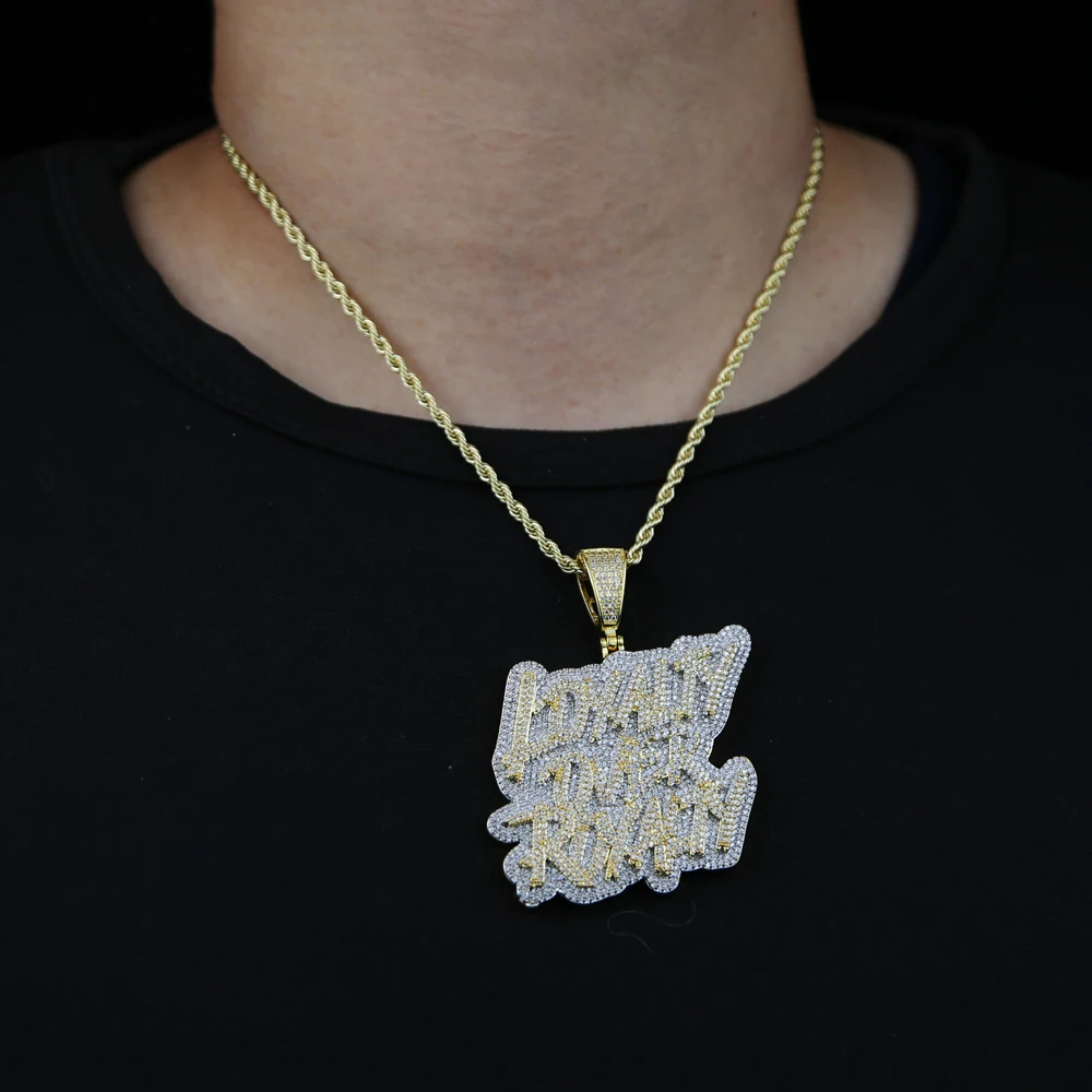 New Iced Out Bling CZ Letter Loyalty Over Royalty Pendant