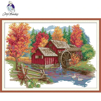 

Joy Sunday,Mill,cross stitch embroidery set,printing cloth embroidery,Scenery pattern cross stitch,needlework embroidery pattern
