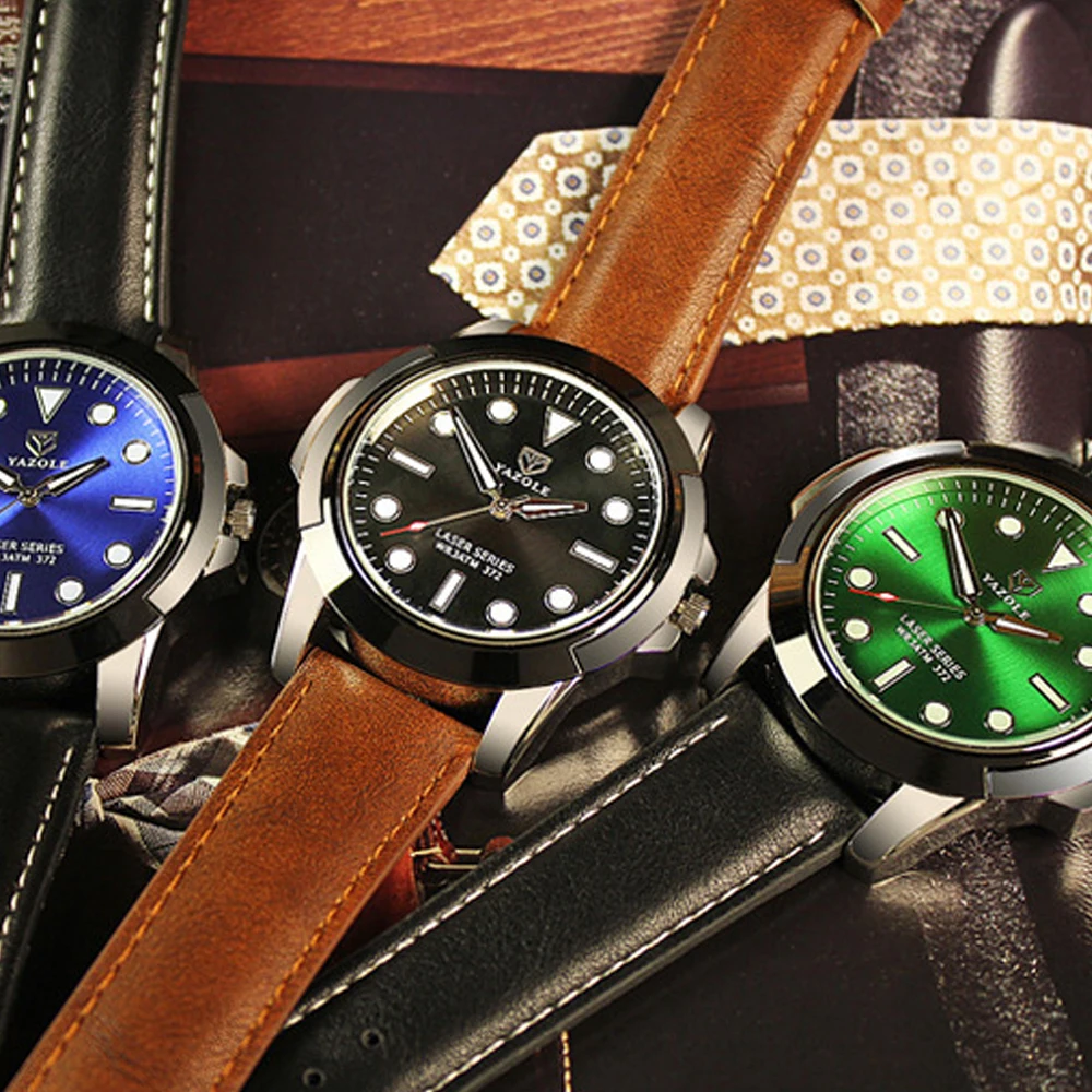 hot fashion role mens quartz watches leather strap 30meters waterproof casual watch for men luminous hands (16)