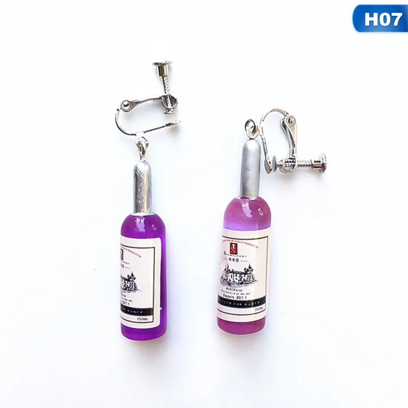 H07 Korean Style New Creative Dangle Earrings Funny Hip Hop Personality Simulation Red Wine Bottle Creative Drop Earrings - Окраска металла: H07