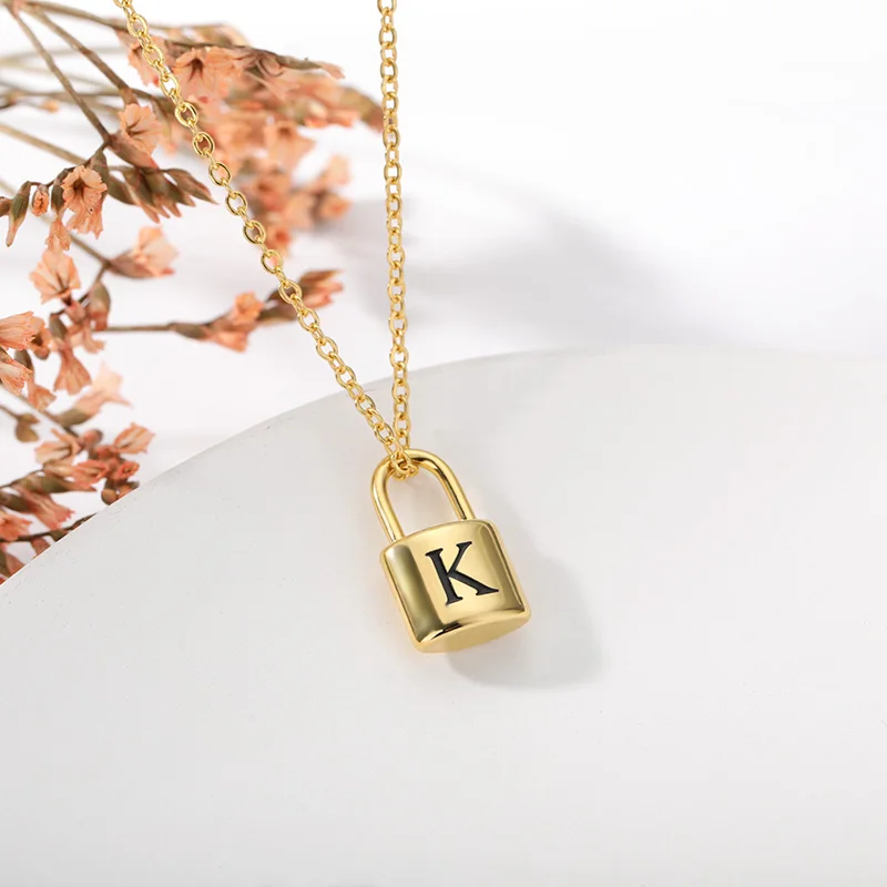 Stainless Steel Lock Initial Necklace For Women Padlock
