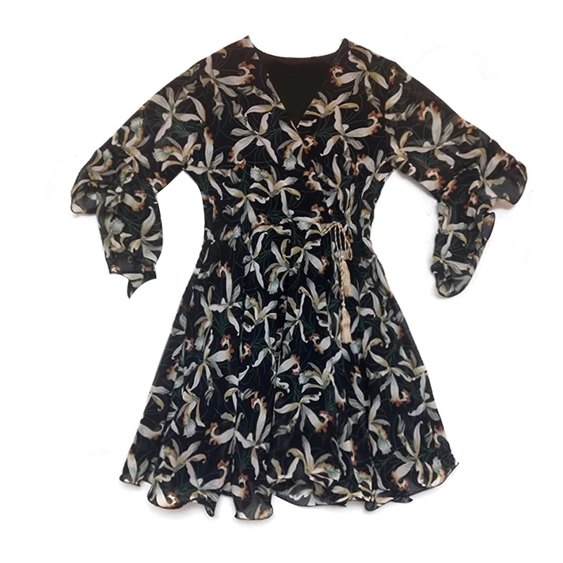 Boho Style Chiffon Dress Women New Summer Ruffles Sleeve V-neck Floral Print Dress Female Beach Tunic Party Dress Vestido