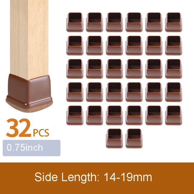 32PCS Table Chair Leg Floor Caps Cover Protectors Non Slip Square TPR Furniture Glides Feet Felt Pads Hardwood Floors Protector Side Length 14-19mm