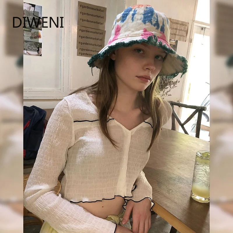 

DIWEINI Casual Simple Stretch Slim Soft T-Shirt Women Long Sleeve See-through V Neck Crop Tops Ladies Solid Leisure Fashion Top