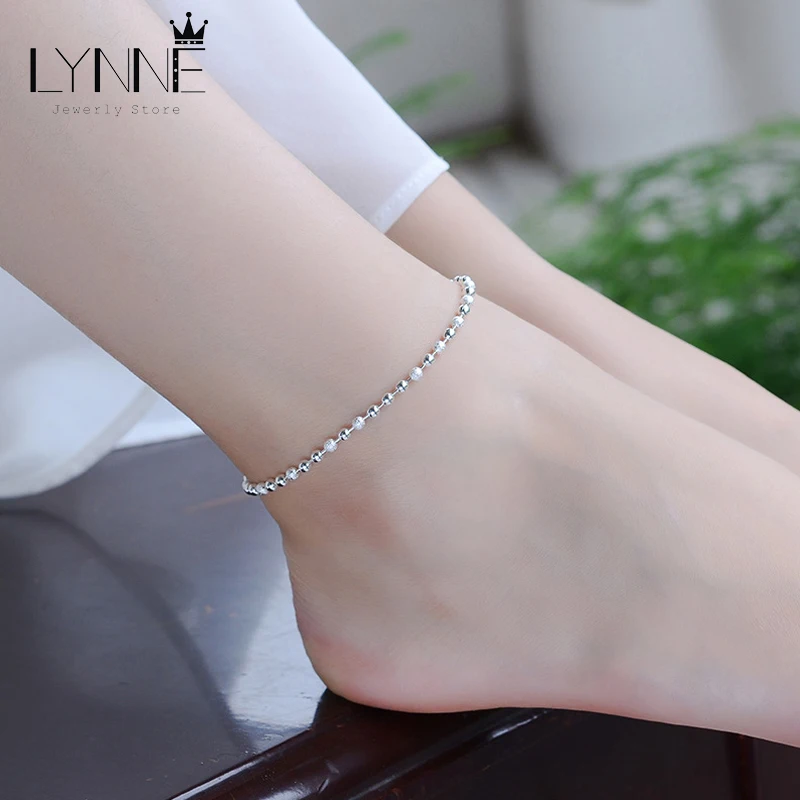 Anklet Bracelets Silver Anklets Ankle Chain Classic Small Round Ball Bead Anklets Foot Chain 925 Sterling Silver Ladies Foot Anklet Bracelet Women Jewelry