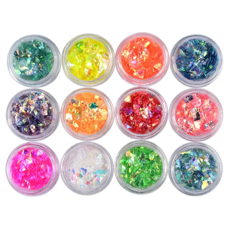 

12 box/set Manicure Shell Cellophane Colorful Candy Aurora Papers Hard Epoxy Filling Nail Polish Adhesive Decorative Dotted