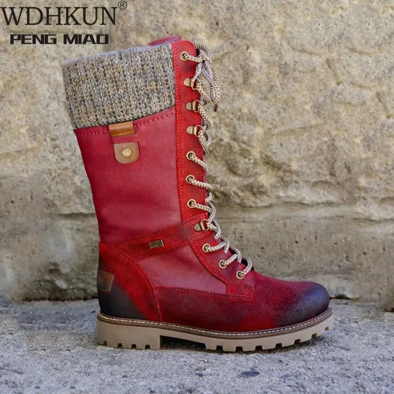 

WDHKUN Basic Women Mid-Calf Boots Round Toe Zip Platform Decor Female Shoes Fur Plush Insole Winter Boots Women Plus Size 43