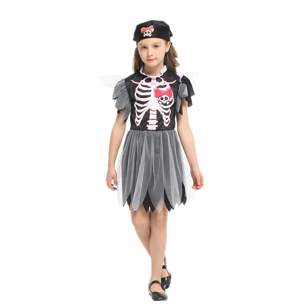 Halloween costume spooky little girl spooky pirate cosplay costume kids party dress Skeleton costume