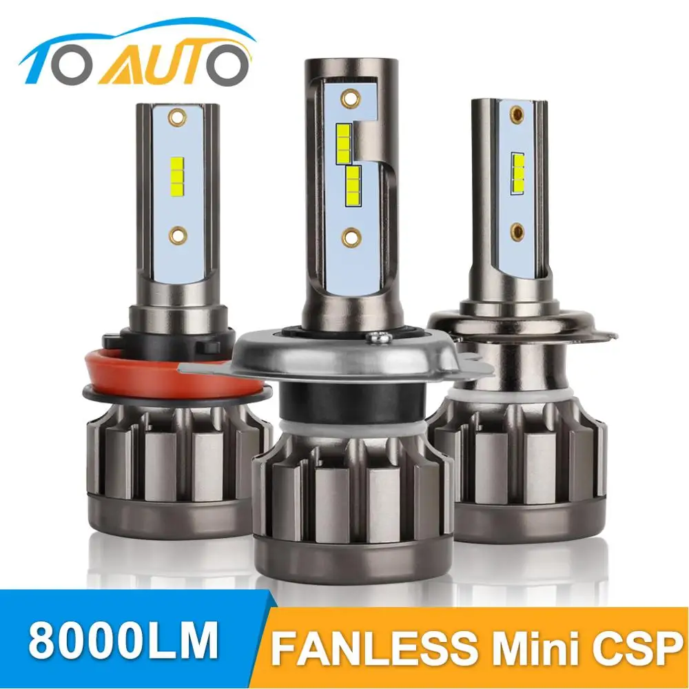 

2pcs Fanless Mini CSP H7 H4 Headlight Bulb 8000LM H1 H3 H11 HB3 9005 HB4 9006 Led Headlamp 6000K White Fog Lights Automobile
