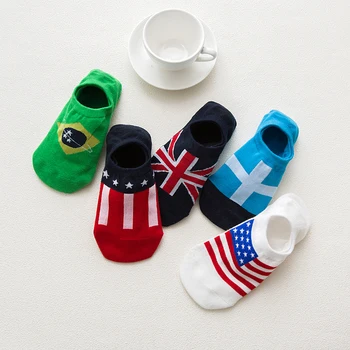 

5 pairs Men Spring Summer Invisible Boat Sock Non-slip Silica Fashion Cotton Striped Colorful Flag Art Sock Meias ankle socks