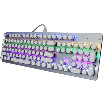 

Wired Mechanical Gaming Punk Keyboard 104 Keys Round Key Cap Blue Switch Metal Panel Keyboard with RGB Light Effect
