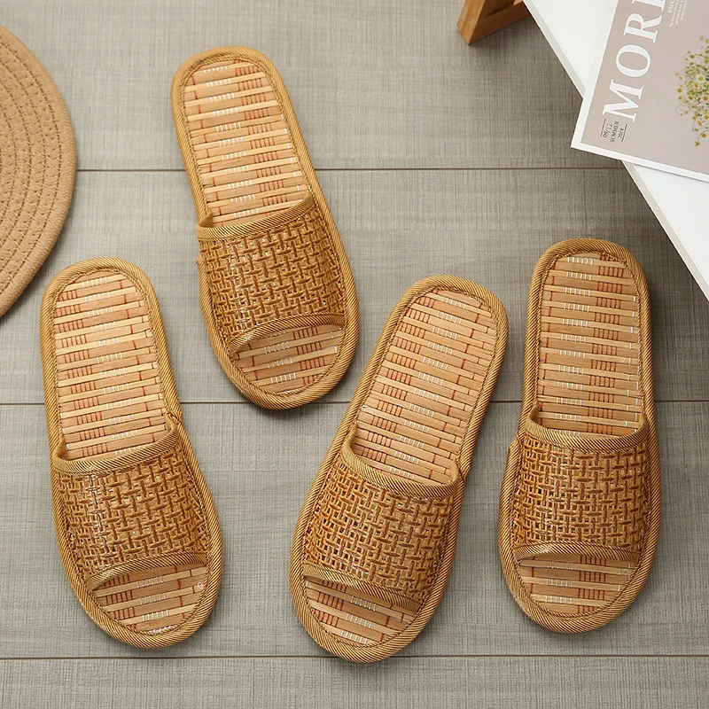 

Couple Four Seasons Breathable Household Bamboo Mat Sandals Women Summer Thick-soled Straw-woven Floor Slippers Men