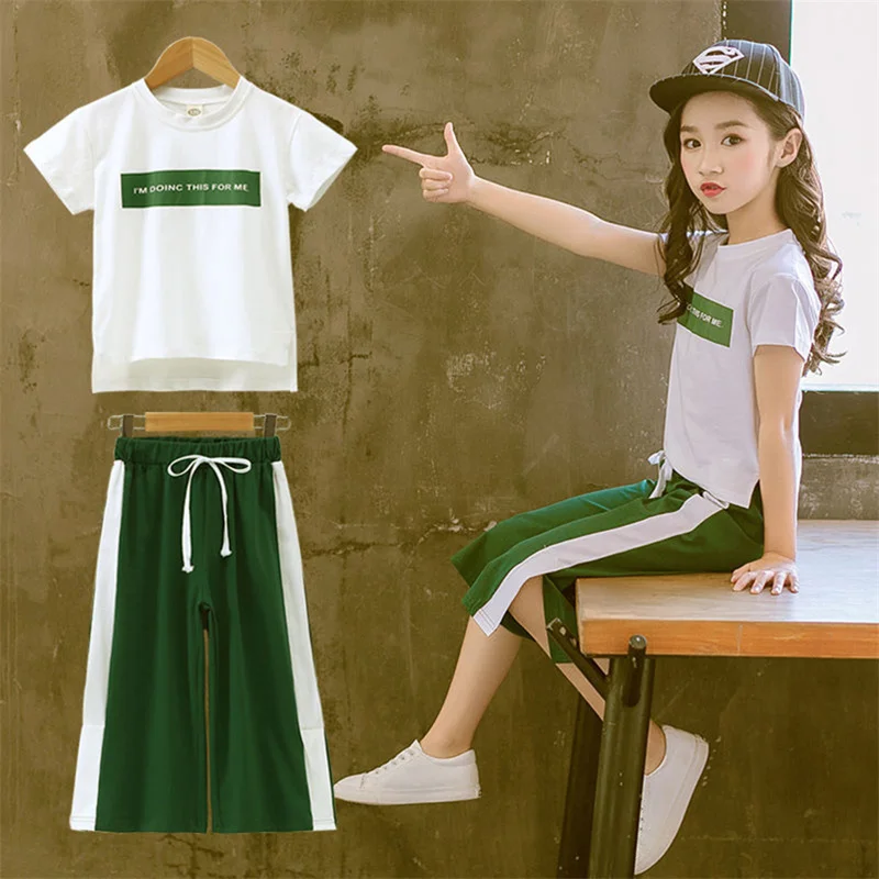 Baby Girls Clothes Sets Summer Short Sleeve + Wide Leg Pants Children Clothing Kids Outfits 5-12 Years