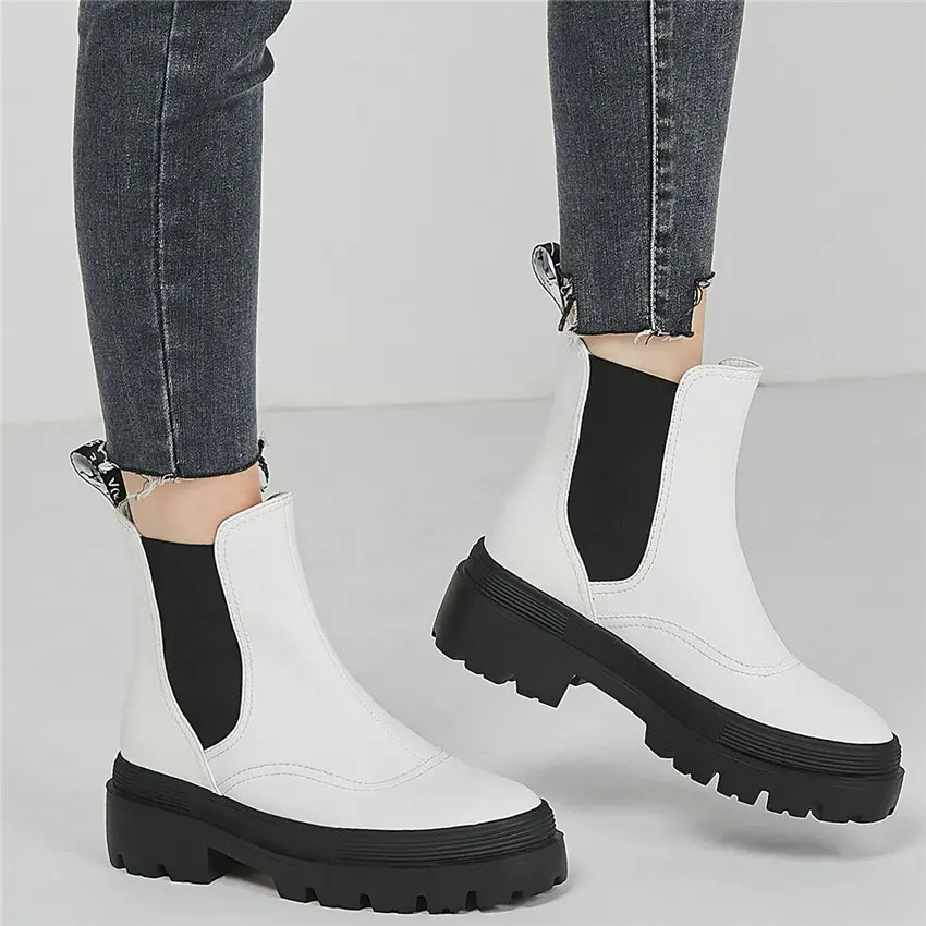 

HIgh Top Punk Creepers Women Genuine Leather High Heel Military Riding Boots Round Toe High Platform Pumps Black White Sneakers