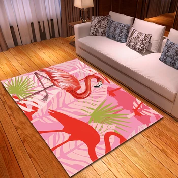 

Modern Simple Home Decor Floor Mat Soft Flannel Non-slip Bedroom Bedside Area Rugs Flamingo Large Living Room Rug and Carpet