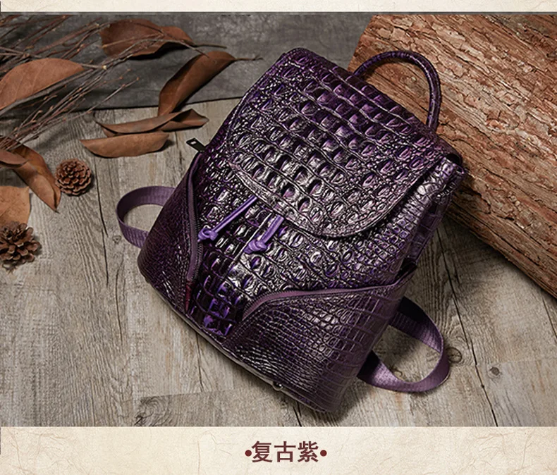 Alligator EMBOSSED Genuine Leather Backpack Women Small Size High Quality Natural Leather Knapsack Female Fashion Daily Packsack