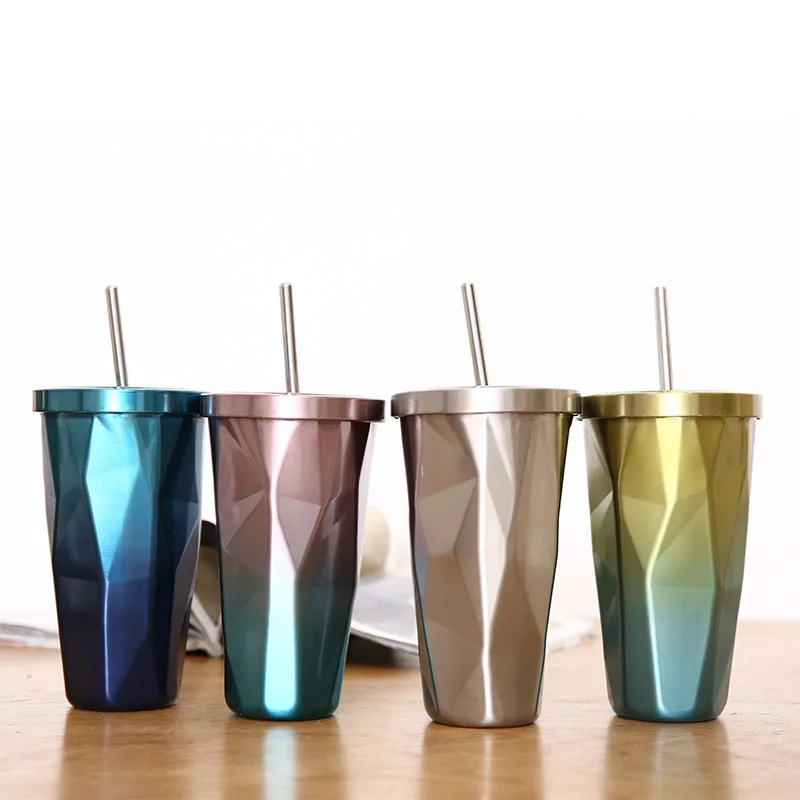 

Unique Water Bottle Irregular Double 304 Stainless Steel Straw Cup Water Cup Ice Coffee Cups Gift Mugs