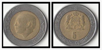 

Moroccan 5 Dirham 1987 Edition Coins Africa Original Coin Collectible Edition Real Rare Commemorative Random Year