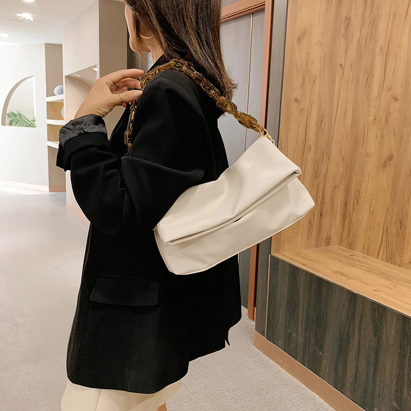 Thick Chain PU Leather Shoulder Bags For Women 2021 Crossbody Handbags And Purses Female Travel Luxury Trending Cross Body