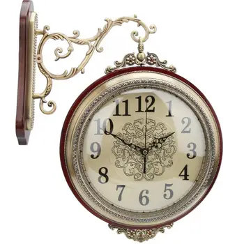 

New Retro Wall Clock Double-sided Vintage Wall Clock Silent Round Clock for Bedroom Living Room Decoration