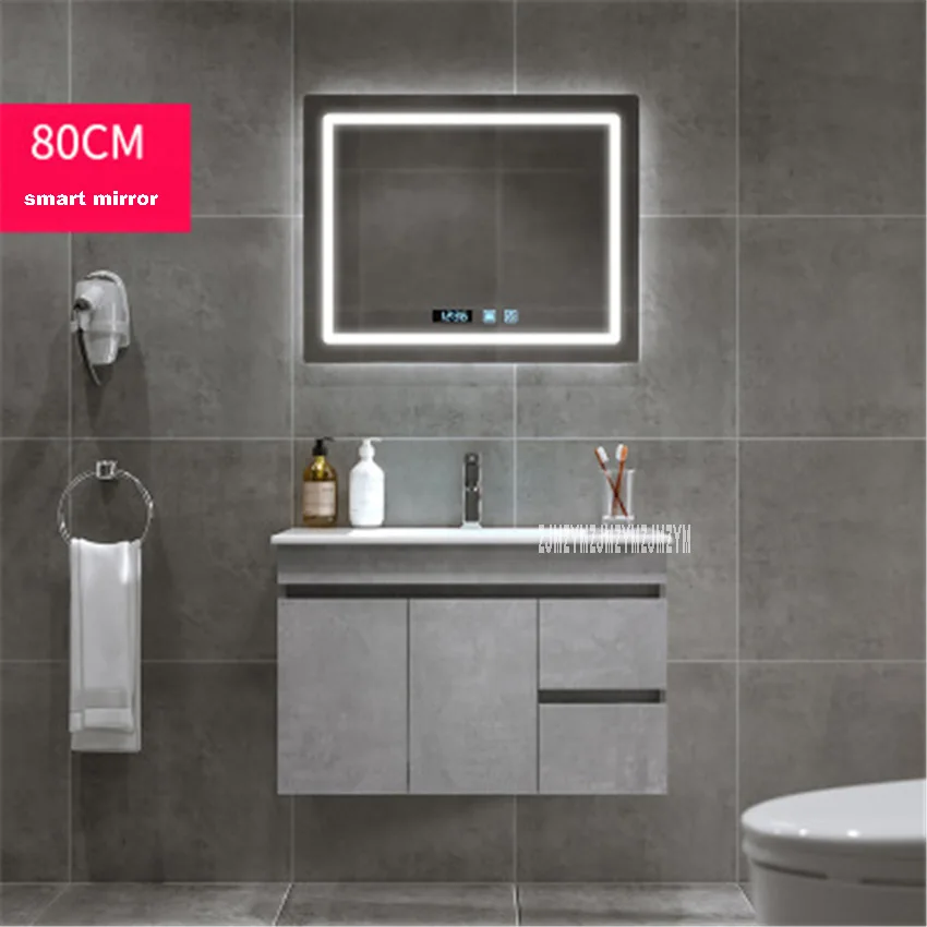 smart mirror B03 70/80/90/100/120 см Современный Ванная комната Кабинет многофункциональный противотуманные умный зеркальный шкаф твердой древесины настенный шкаф 220V - Цвет: smart mirror