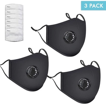 

3PCS Filter Fashion Mouth Mask Respirator Washable Reusable Masks Cotton Unisex Mouth Muffle Black