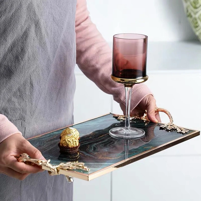  Luxury Home Decoration Marble with Gold Inlay Serving Tray Rectanguler Kitchen Storage Plate Drinkw - 4000172736739