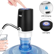  Black Push-button Rechargeable Electric Dispenser Water Pump with USB Cable / Blue Light /304 Stainless Steel Tube for Barrelled 