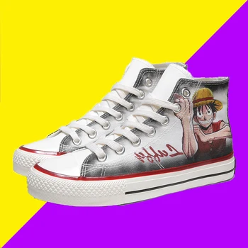 

High top Skateboarding shoes for men comfortable flat One Piece Luffy printed Thread canvas men's sports shoes zapatos de mujer