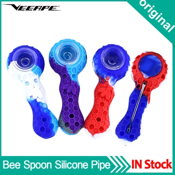 

Bee Spoon Silicone Smoking Pipe Hand Pipe With Glass Bowl Unbreakable Tobacco Pipes For Tobacco Dry Herb Wax Tool Kit
