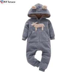 Barboteuse à capuche pour nouveau né, vêtement d'hiver, combinaison à manches longues pour garçon et fille, costume pour tout petit, combinaison unisexe à fermeture éclair 