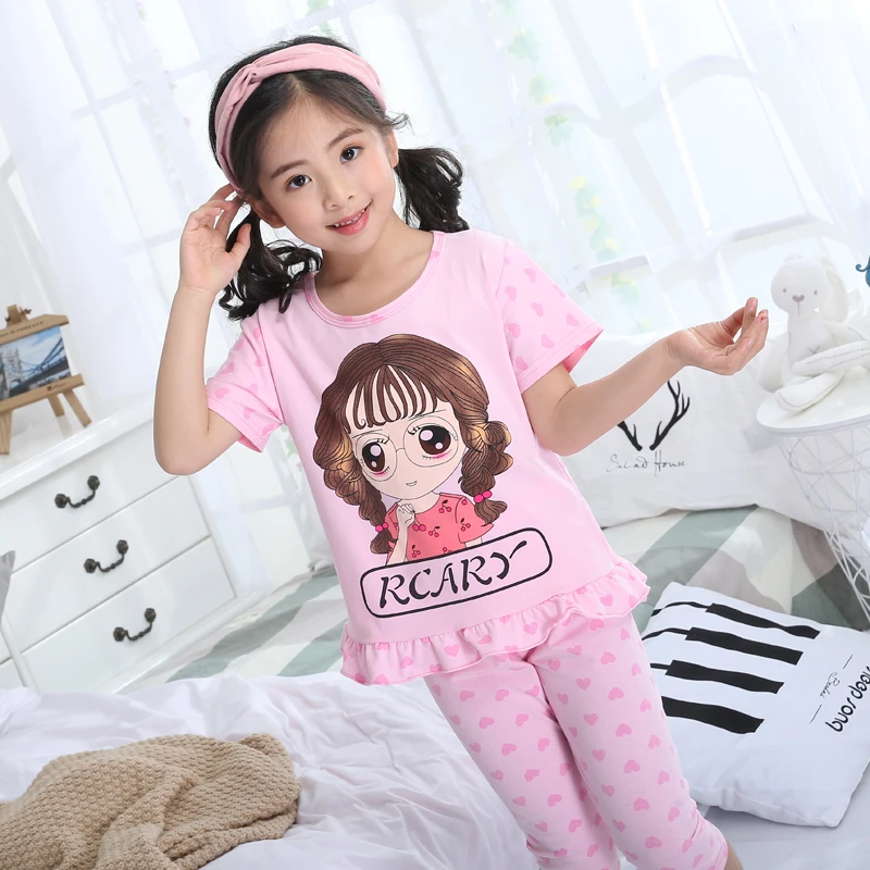 Conjunto pijamas de manga para niñas de verano 2019, conjunto de pijamas de princesa, traje de baño fino para niñas, chándal de ropa de casa para niños - AliExpress