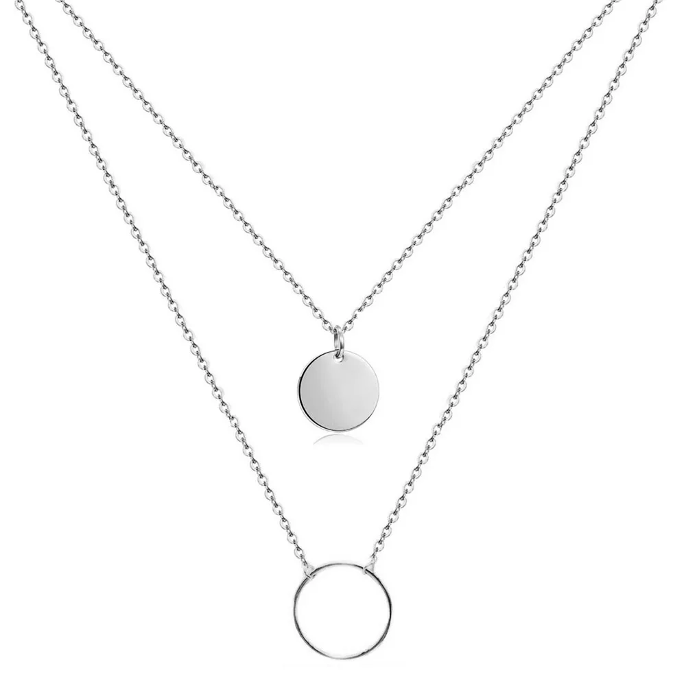 Двухслойное ожерелье из нержавеющей стали с круглой полой круглой подвеской для женщин, элегантное ожерелье с ключицей, свадебные ювелирные изделия