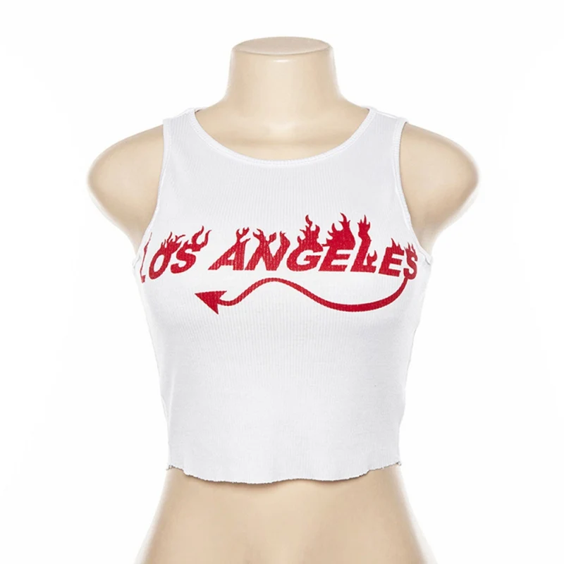 Summer New Women\'s Letter Print Sleeveless Self-cultivation O-neck Short Section Exposure Navel Vest Tank Top 2019 New