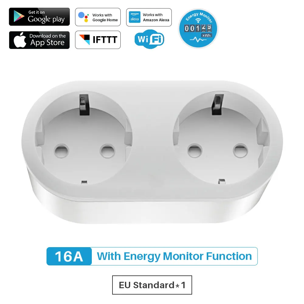 16A WiFi Smart Plug EU Plug 2 в 1 розетка с энергомонитором приложение дистанционное управление работает с Google Home Alexa IFTTT - Цвет: 1 Pcs