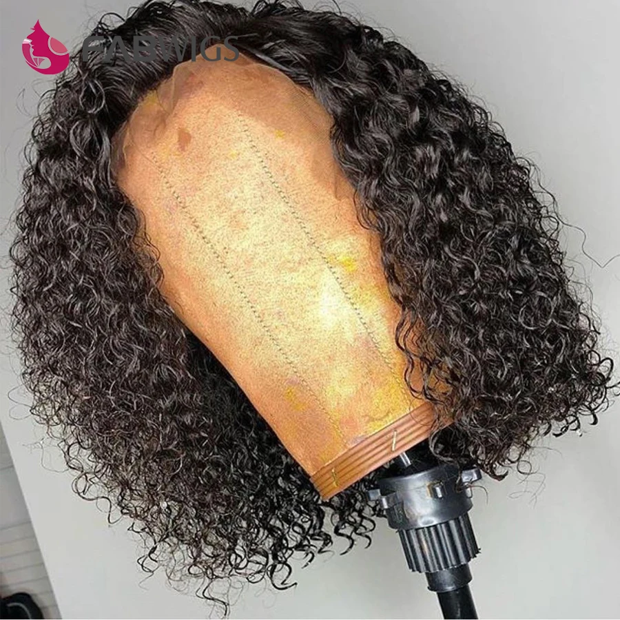 Fabwigs 180% Плотность вьющиеся кружевные передние человеческие волосы парики предварительно выщипанные бразильские Remy Боб кружевные передние парики короткие человеческие волосы парик