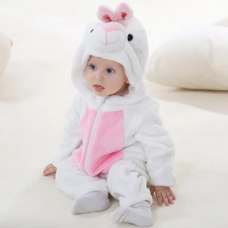 White Rabbit Фланелевые детские комбинезоны с кроликом; хлопковые комбинезоны для маленьких мальчиков и девочек с изображением животных; весенне-зимние комплекты одежды для малышей; Одежда для новорожденных; - Цвет: White Rabbit