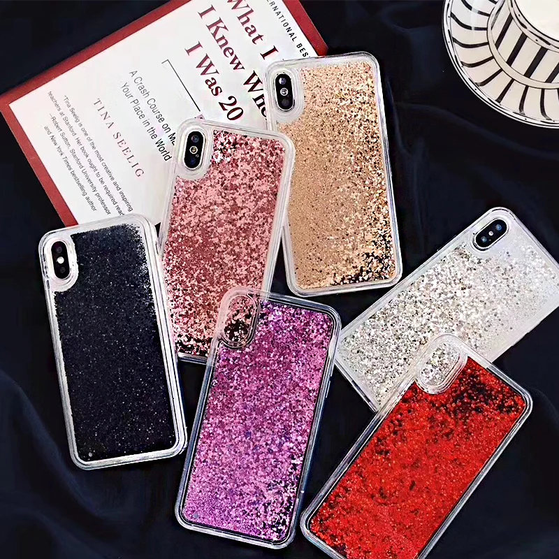 

Pink Love Heart Glitter Phone Case For iPhone XS Max X XR Liquid Quicksand Case for iPhone 6S 6 7 8 Plus Cover Bling Sequins