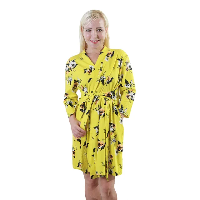 Yellow flower Новые цветочные женские сексуальные атласные ночные халаты больших размеров свободные кафтан банное платье Ночная рубашка Летняя одежда для сна свадебное Ночное платье - Цвет: Yellow flower