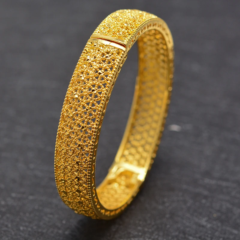 Wando 24k Gold Bangle for Women Gold Dubai Bride Wedding Ethiopian Bracelet Africa Bangle Arab Jewelry Gold Charm Girl Bracelet