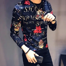 Клубная Мужская облегающая футболка с длинным рукавом и принтом тигра, Мужская бархатная футболка с круглым вырезом, осень, роскошная мужская Велюровая футболка