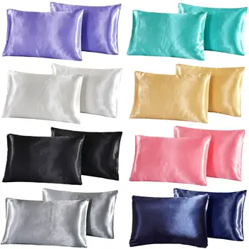 

2pcs/lot Rectangle Silk Satin Pillowcase Silky Pillow Case Solid Color Pillow Cover with Envelope Closure 20x26 20x30 20x40 Inch