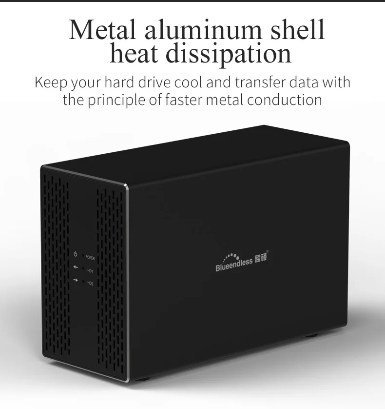 Gabinete com função RAID, USB Disk Array Box, 3.5