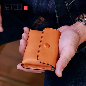 

AETOO Head leather card bag, men's and women's large-capacity multi-function zero wallet, leather compact simple document bag