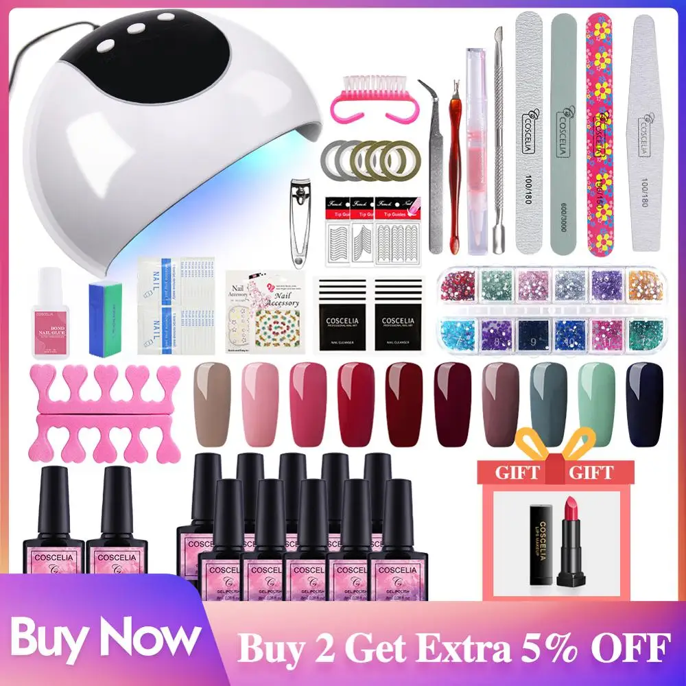 

24W Lamp For Nail 10 Color UV Gel Nail Polish Kit Manicure Machine Art Tools Set Top Base Varnish Semi Permanant Uv Lamp